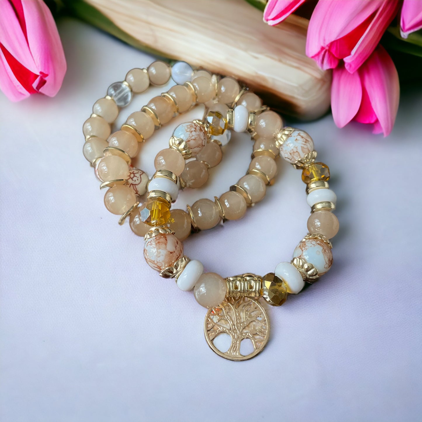 CONJUNTO PULSERA BEIGE