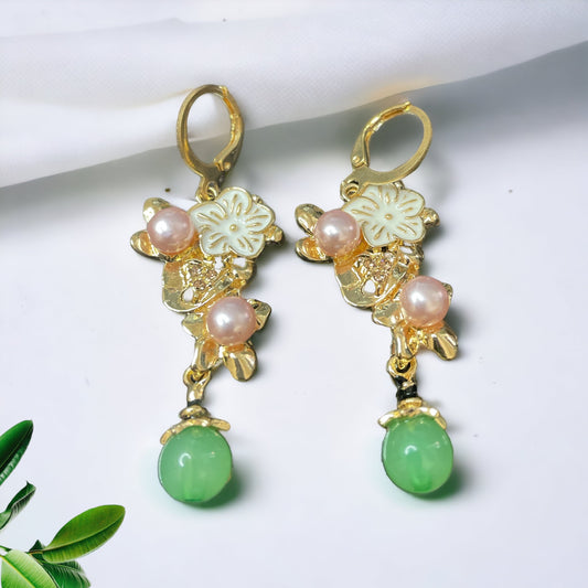 AROS FLORCITAS CON PERLA VERDE